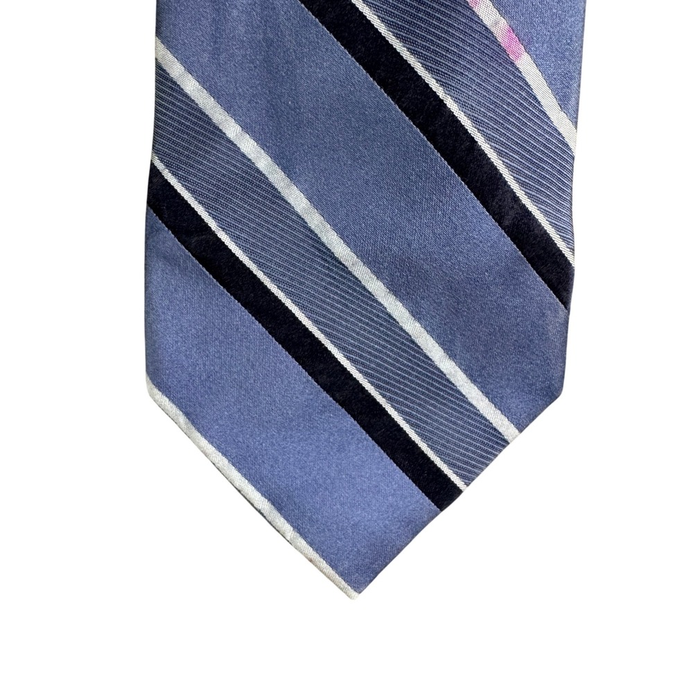 Structure Mens Blue Navy White Diagonal Striped Silk Blend Necktie Tie